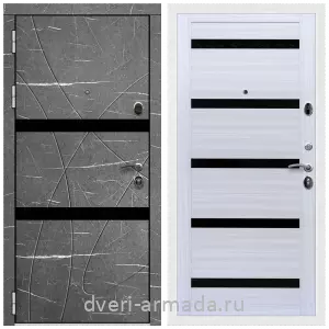 Черные входные двери, Металлическая дверь входная Армада Престиж Белая шагрень МДФ 16 мм Торос графит / МДФ 16 мм СБ-14 Сандал белый стекло черное